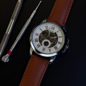 Fossil Skeleton Watch with Leather Strap