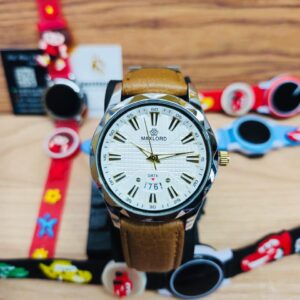 Maxlord Men’s Leather Belt Watch with Date – Family Combo Pack with Kids Cartoon Watch | 100% Waterproof